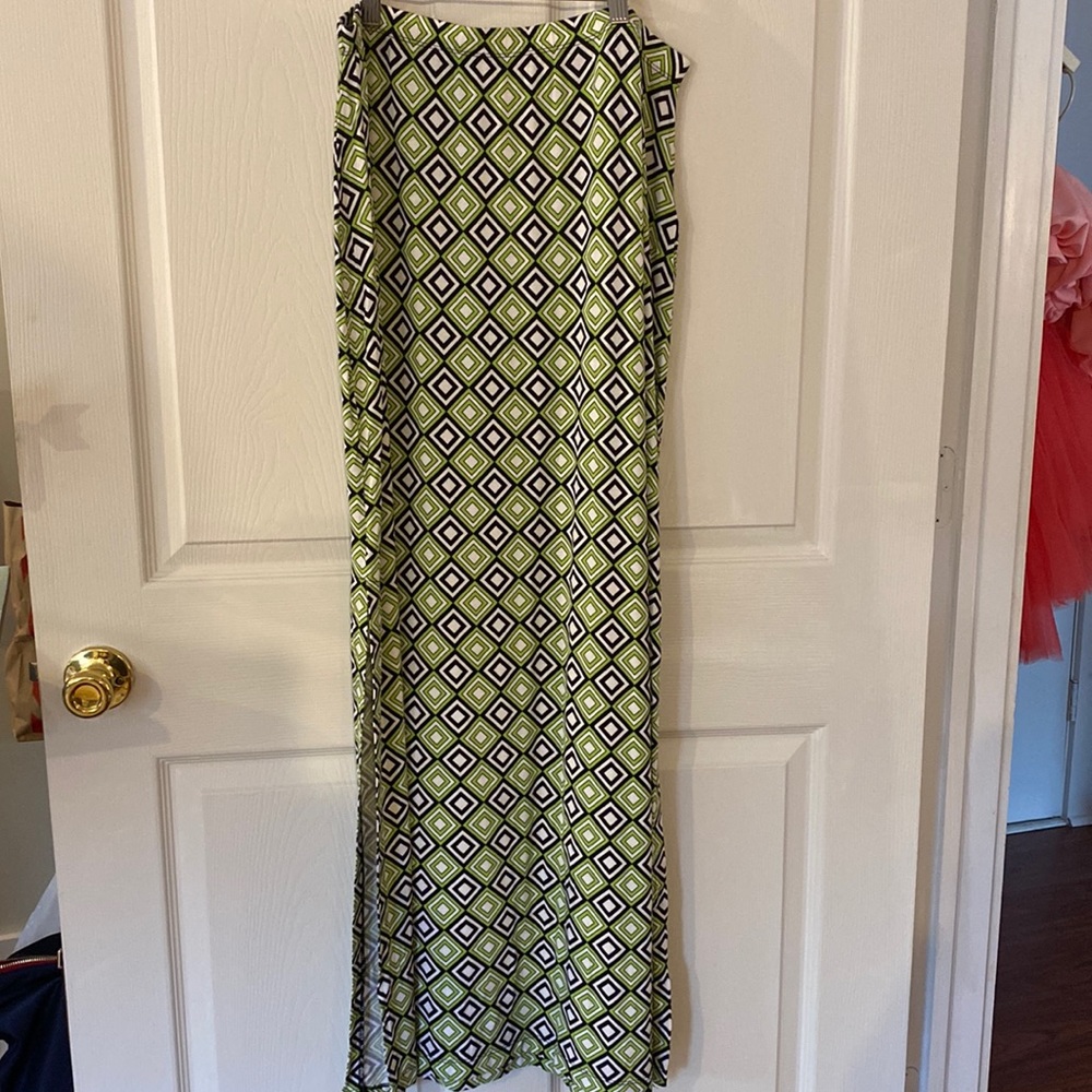 Funky lime green and black diamond pattern maxi skirt